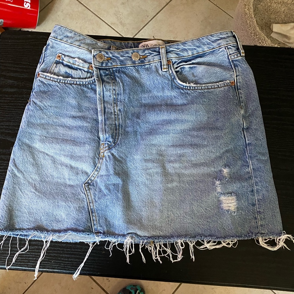 Zara Distressed Jean Skirt